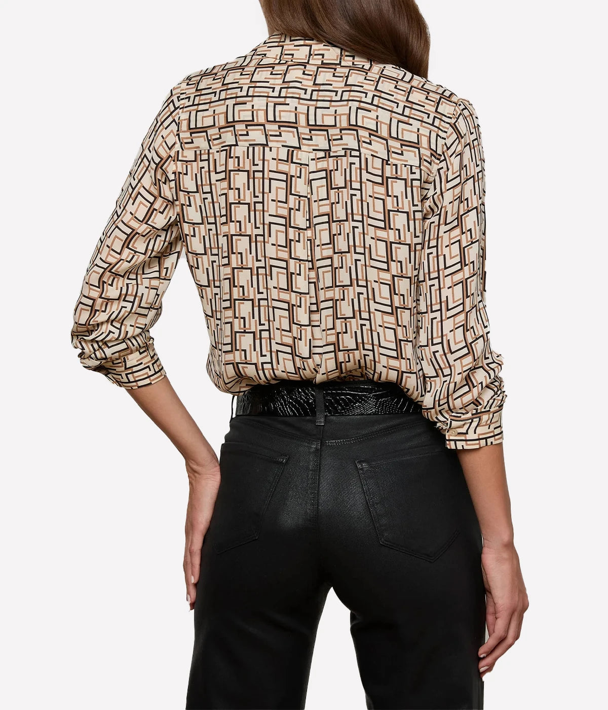 Nina L/S Blouse in Ecru Multi L Geo Print