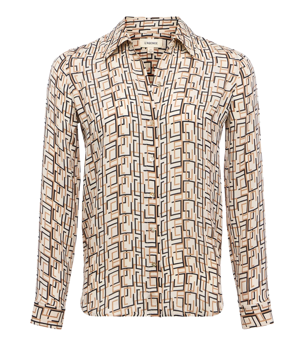 Nina L/S Blouse in Ecru Multi L Geo Print