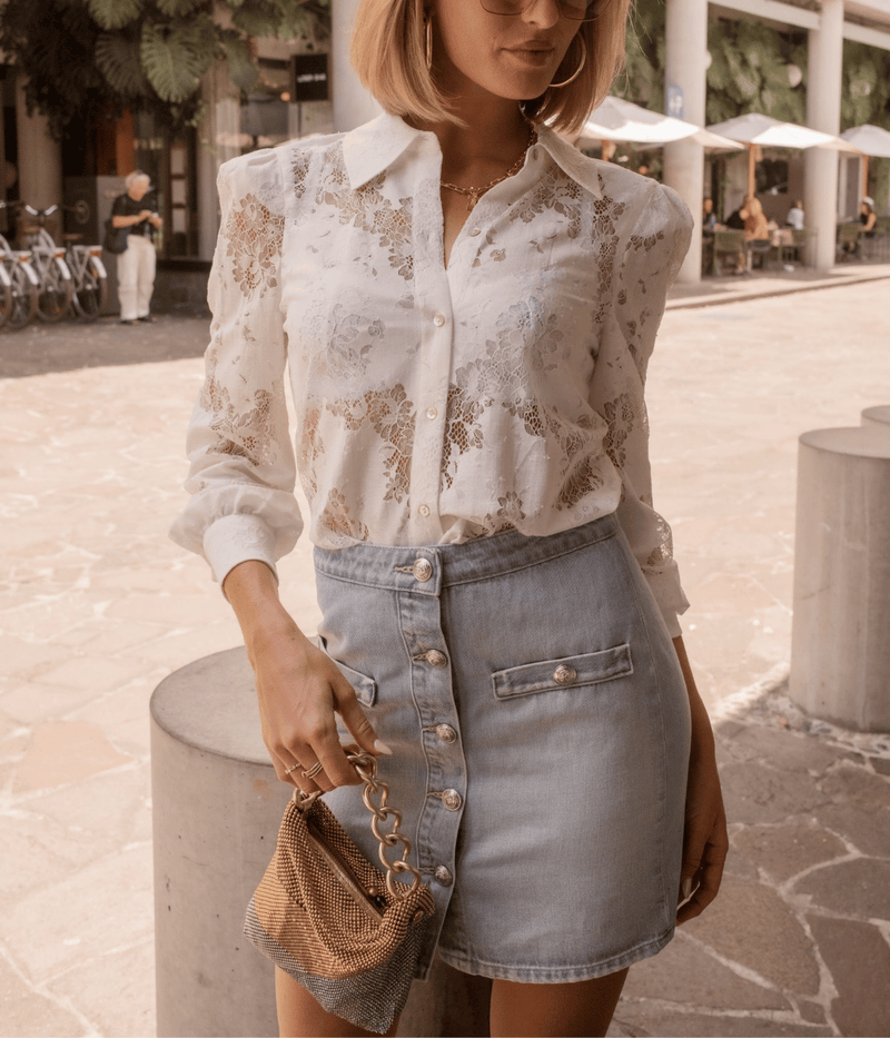 Kris Button Front Mini Skirt in Fontana