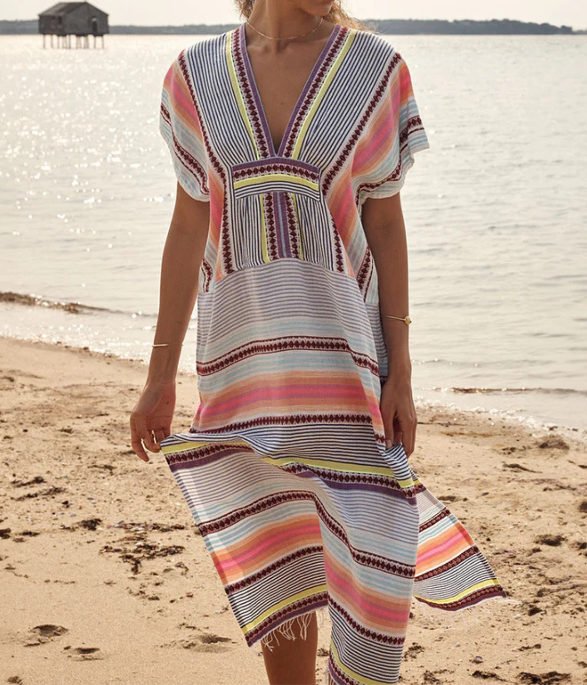 Gasira V Neck Caftan in Cirq Citrus