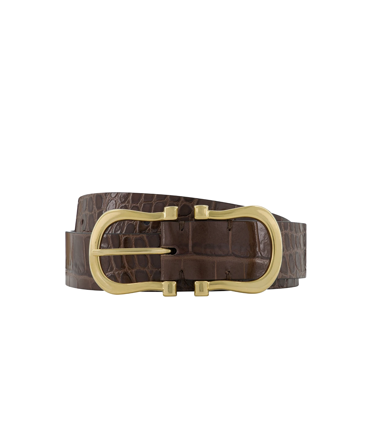 Baby Gold Nicky X Belt in Chocolate Crocodile