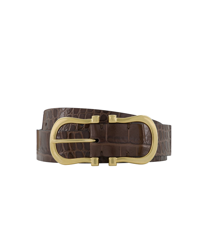 Baby Gold Nicky X Belt in Chocolate Crocodile
