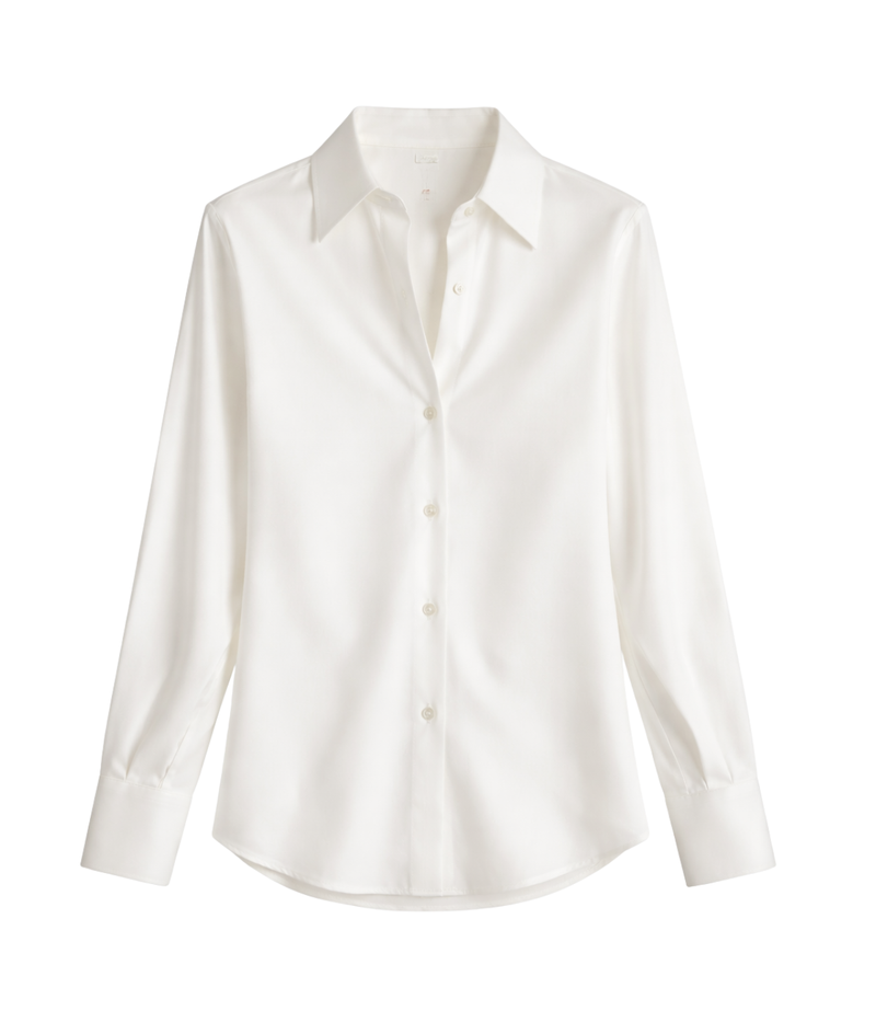 L/S Button Down Silk Blouse in Off White