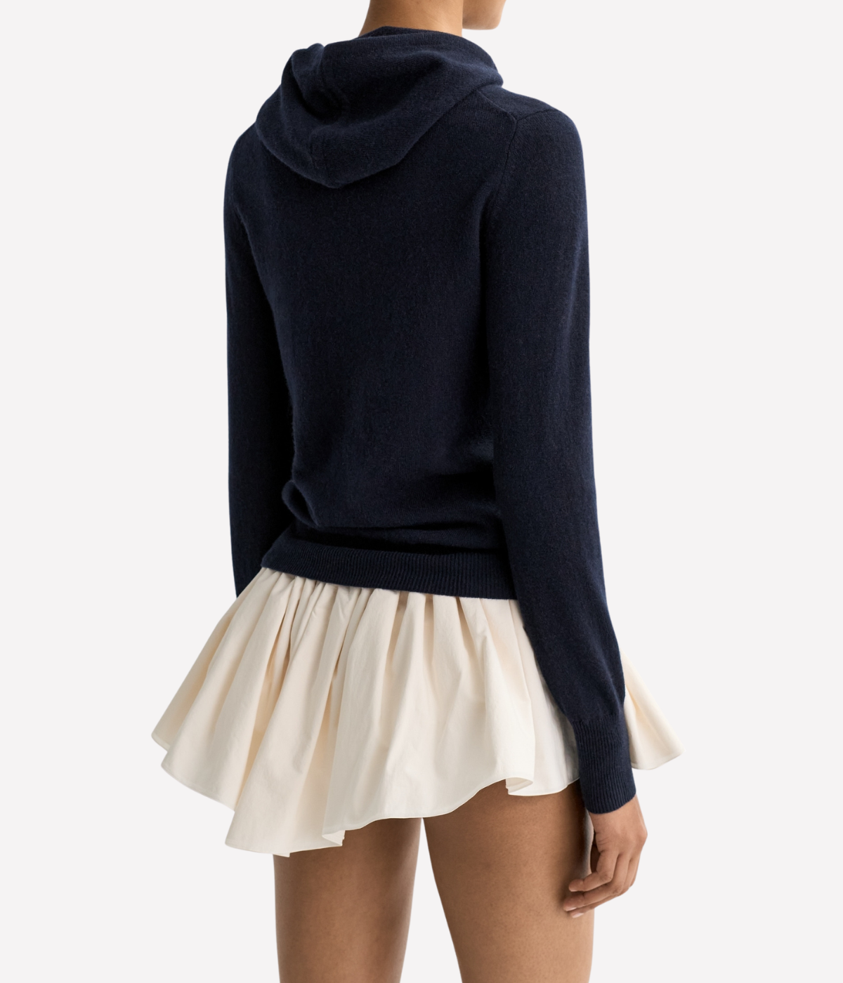 Soft Goat Cashmere Zip Hoodie in Navy – Back View