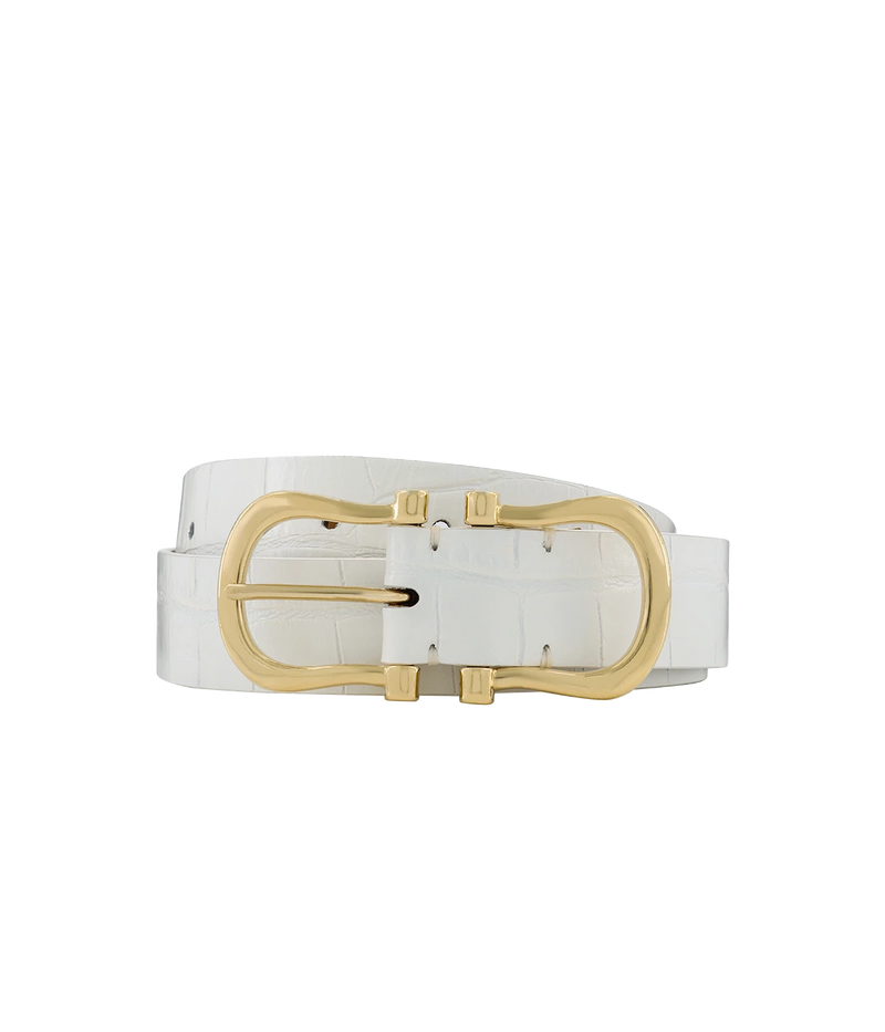 Baby Gold Nicky X Belt in White Crocco