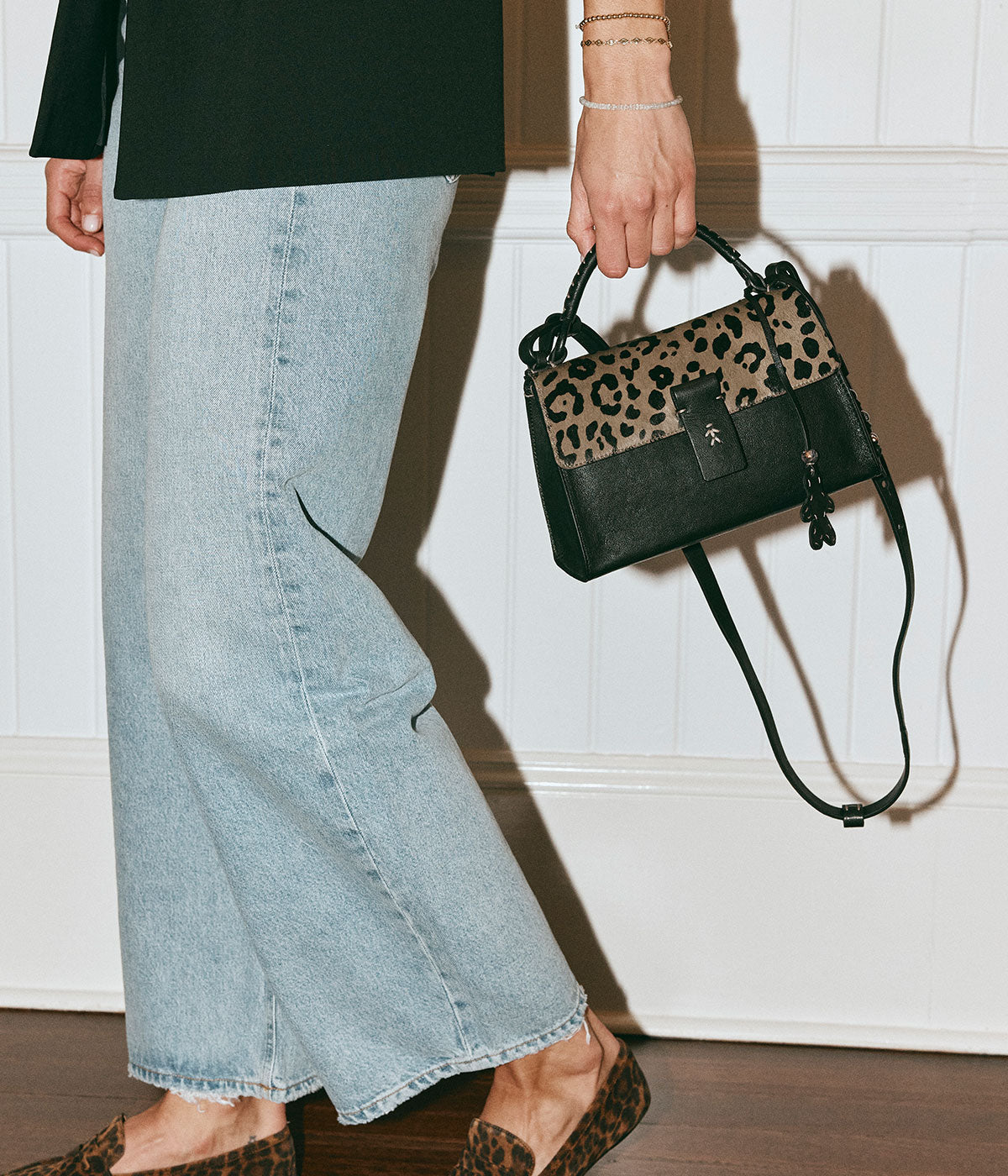 Bag Precios Baguette Lace Leopardo in Nero