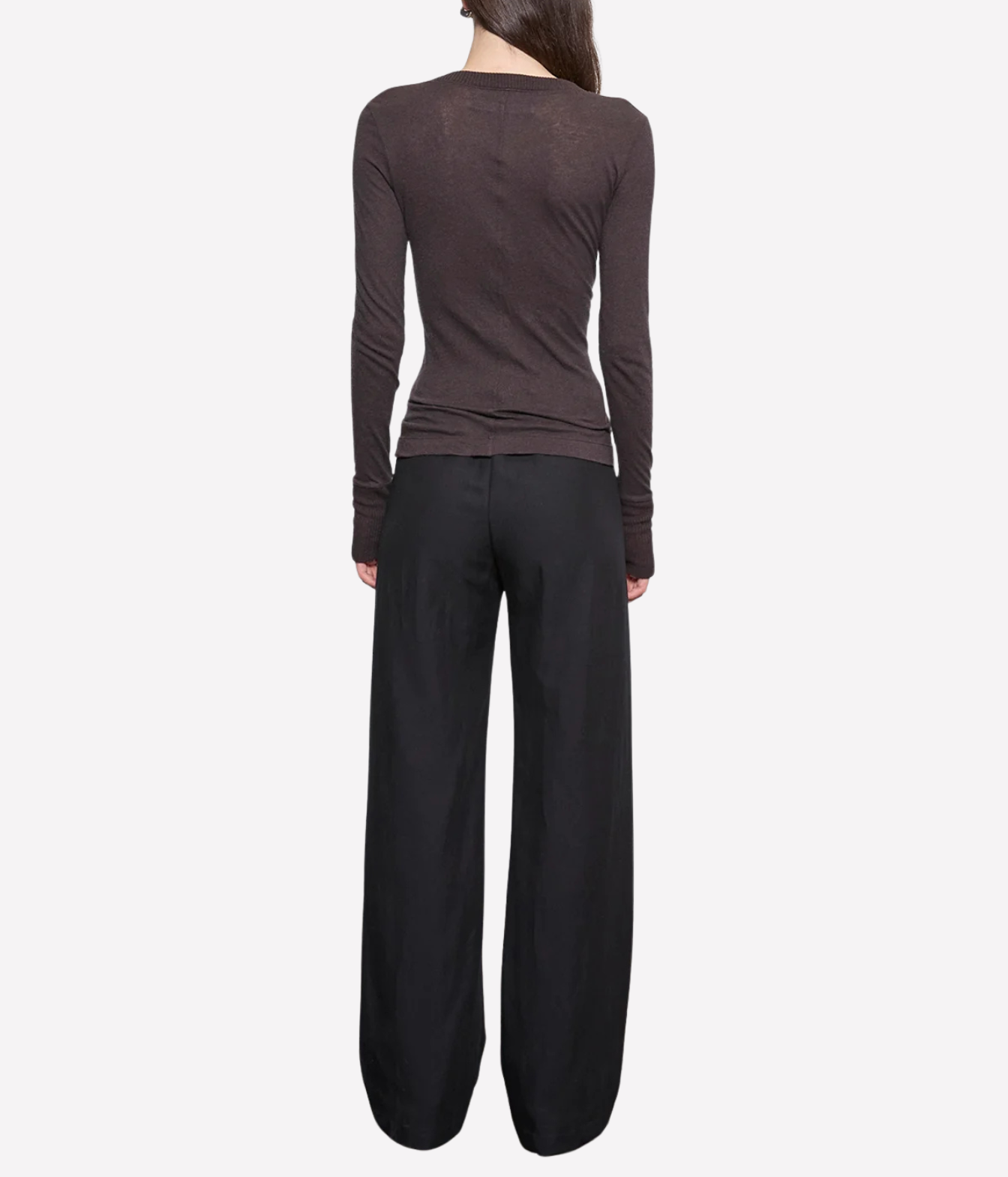 Cashmere Easy Cuffed Crew in Dark Brown
