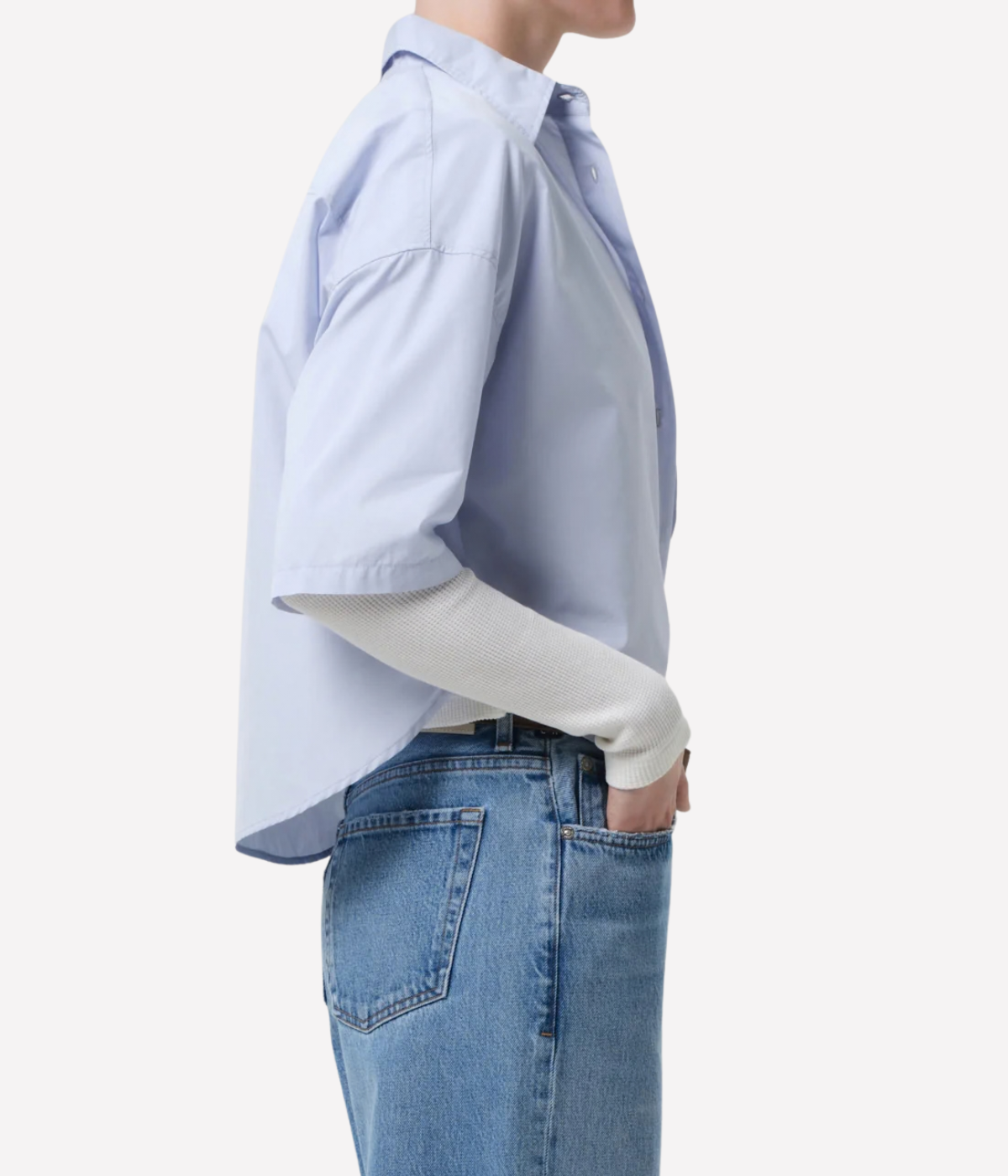 Frances Cropped Shirt in Baby Blue