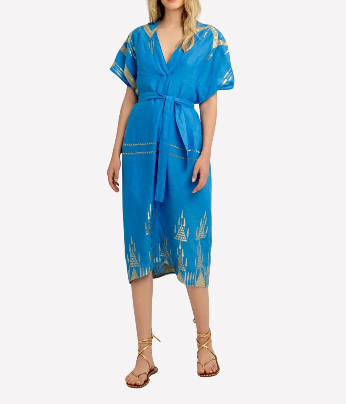 Roots Belted Kaftan in Blue Gold