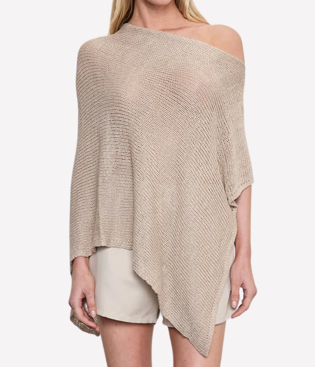 Linen Open Poncho in Oatmeal