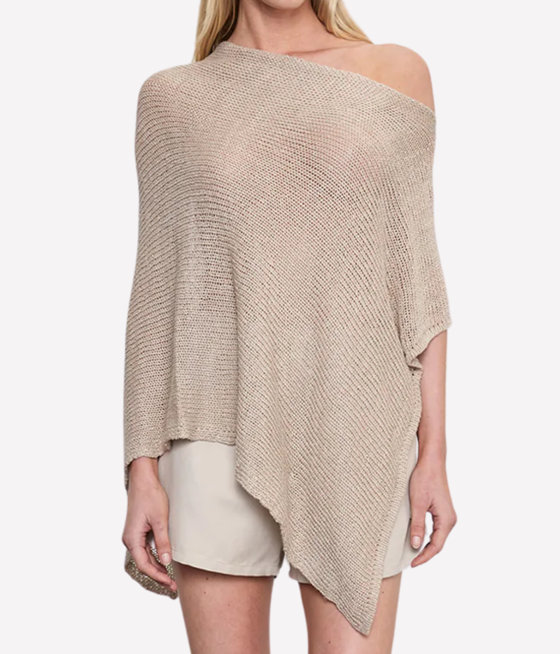 Linen Open Poncho in Oatmeal