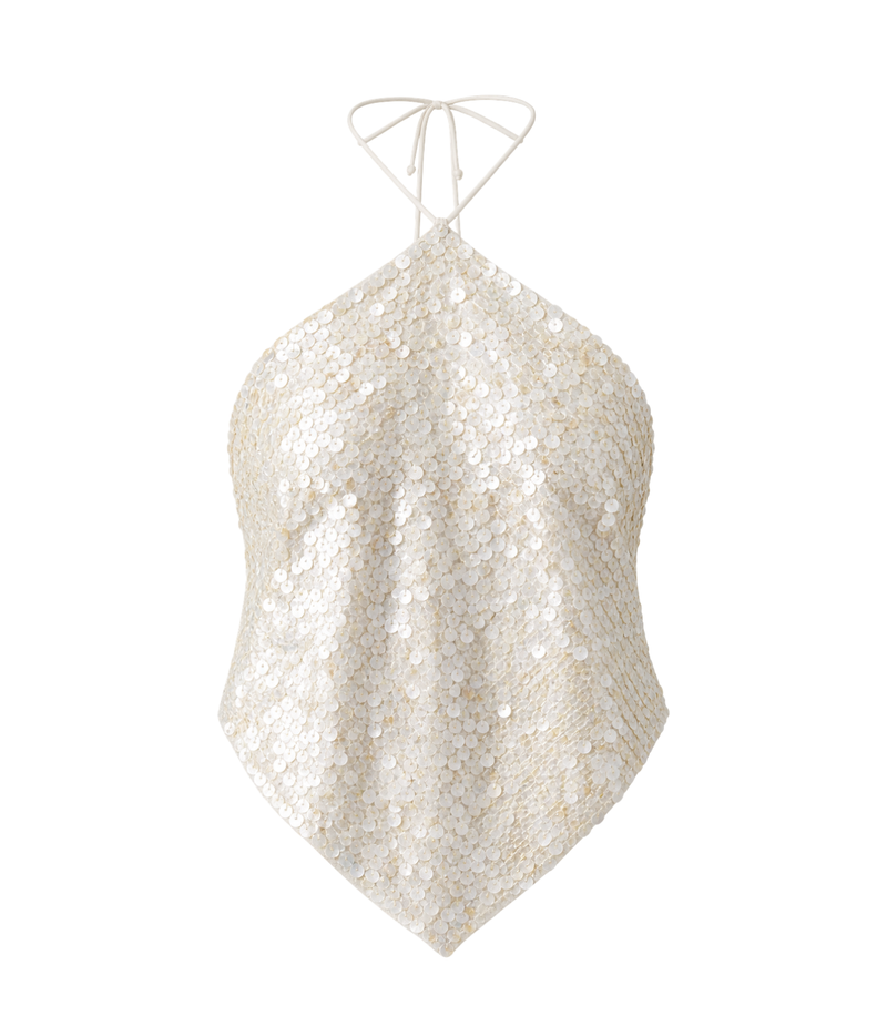 Shell Button Backless Halter Top In Natural
