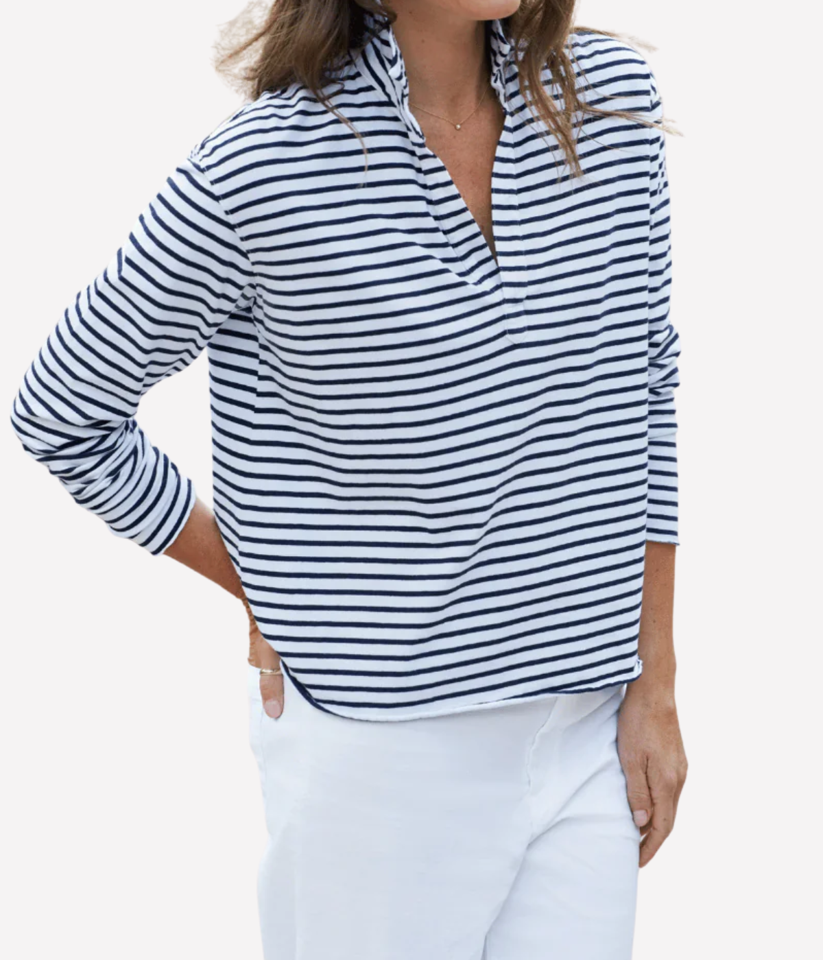 Patrick Popover Henley in White Navy Stripe