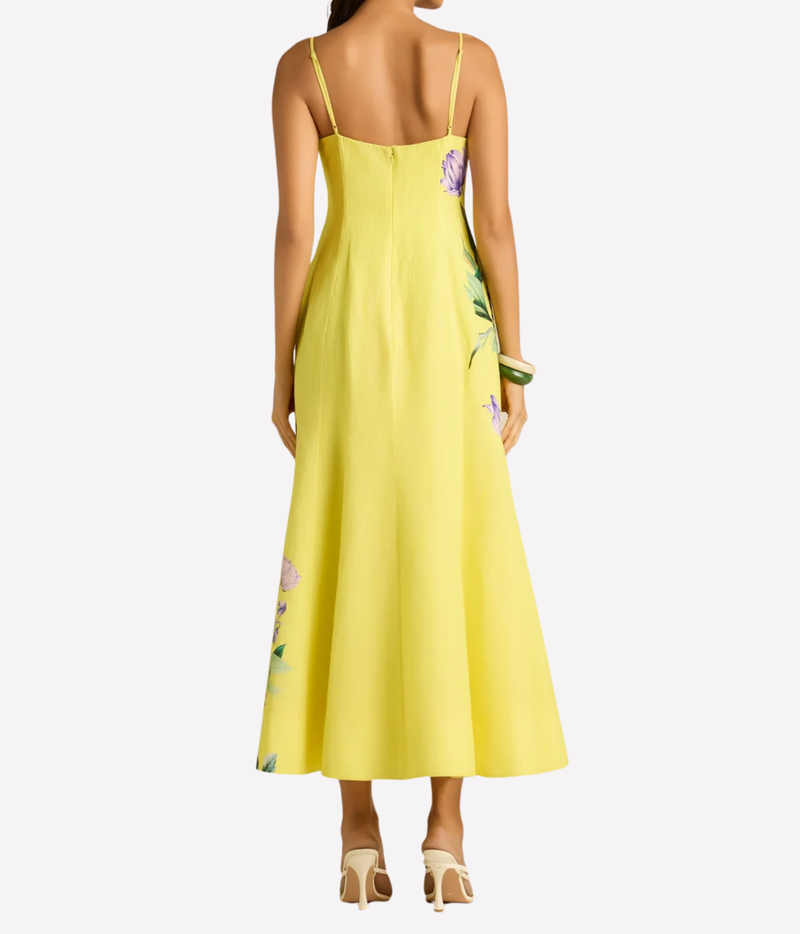 Paneled Midi Dress In Yellow