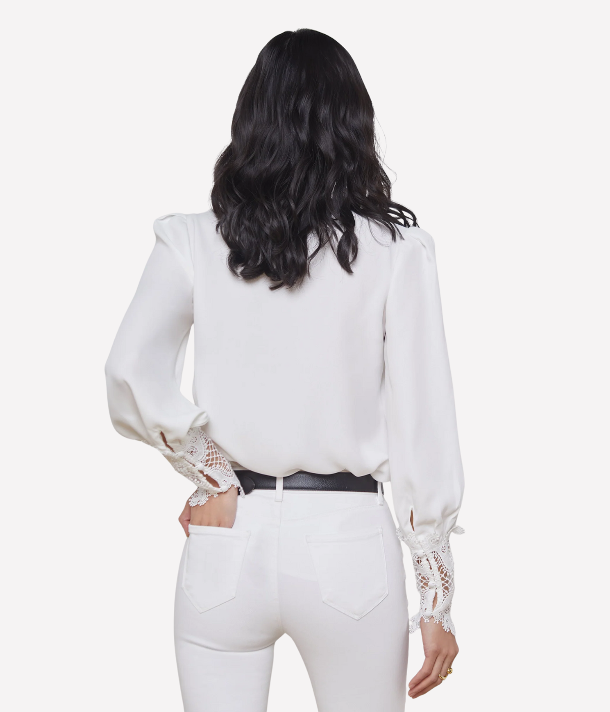 Ava Lace Cuff Blouse in IVORY