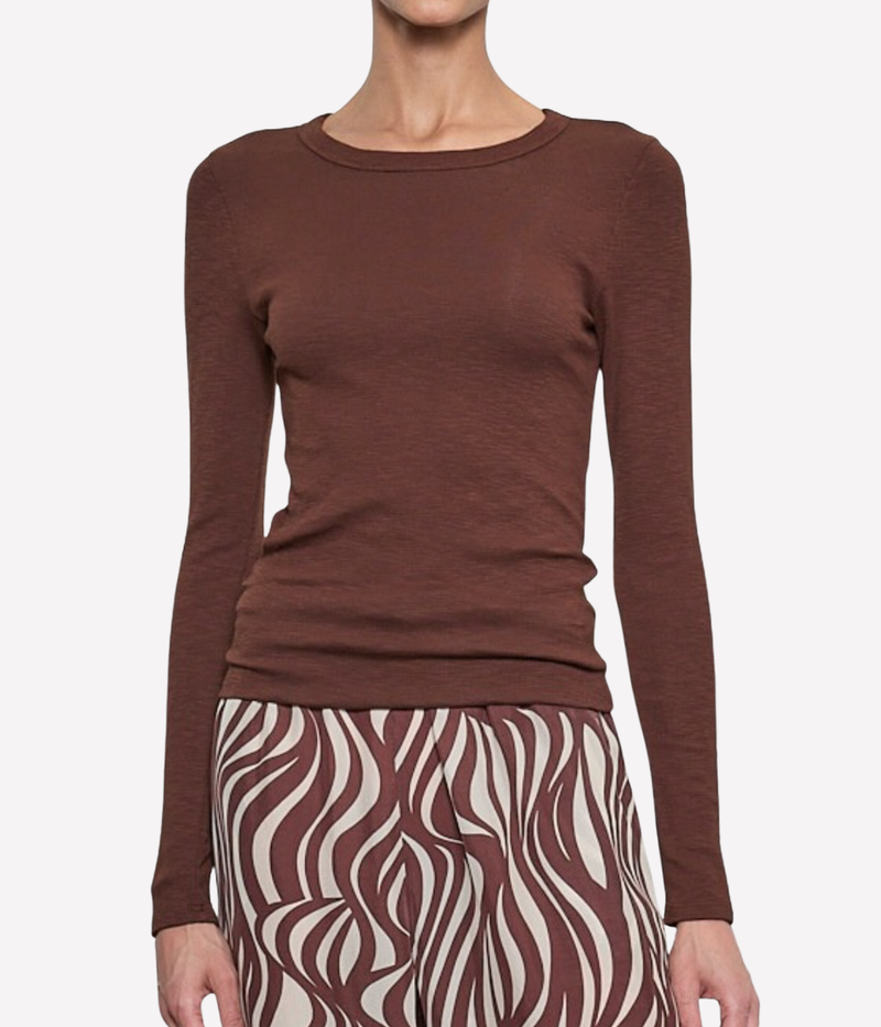 Textured Rib L/S Crewneck In Chocolate