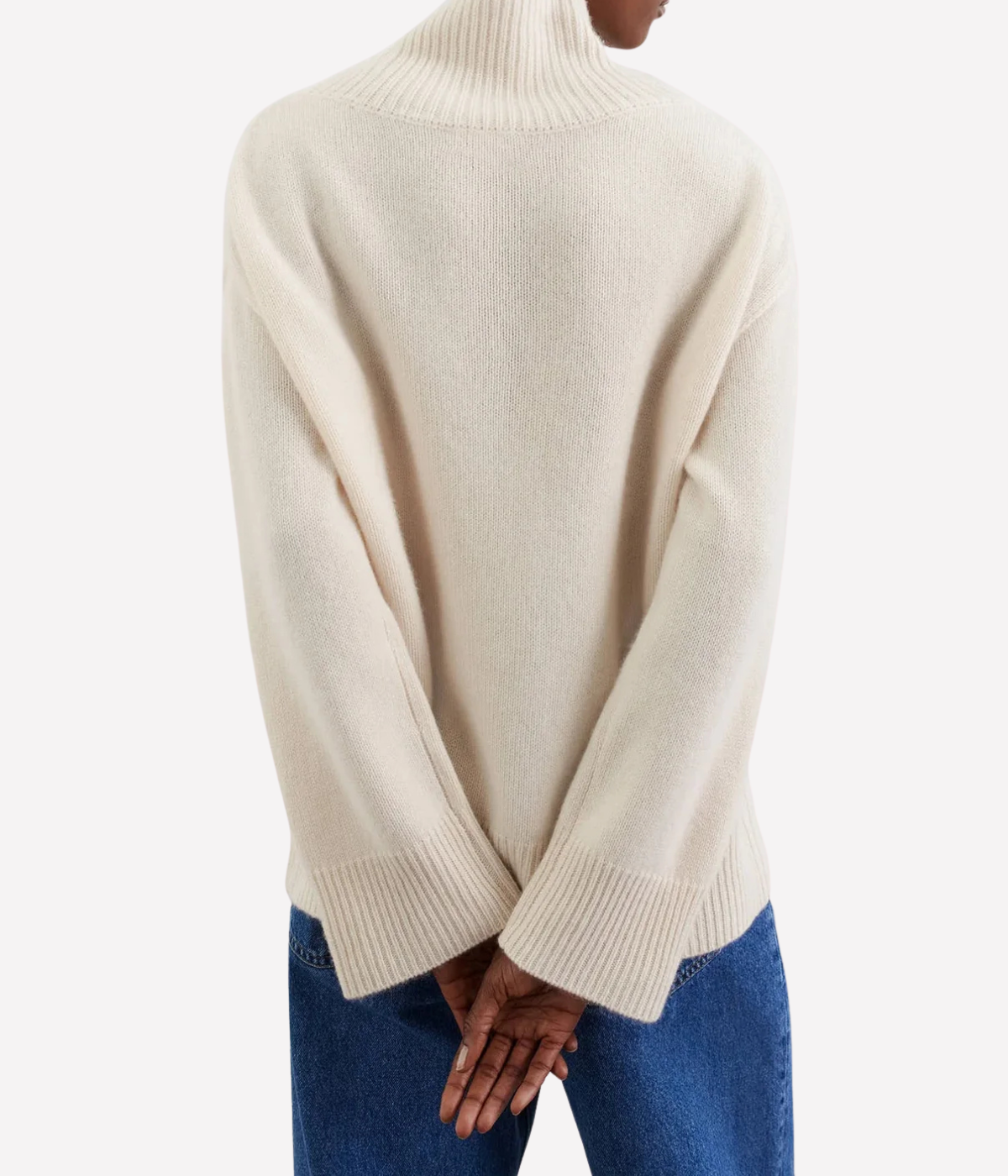 Soft Goat Alpaca Boyfriend Turtleneck in Feather White – Back View