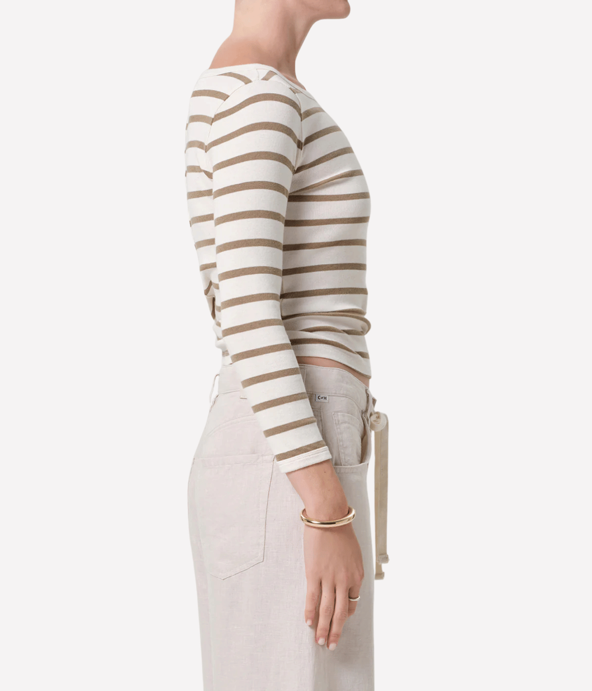 Boat Neck Slim Tee in Ginger Stripe