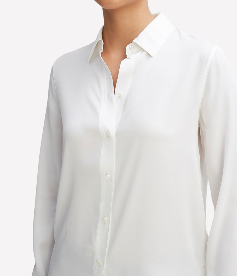 L/S Button Down Silk Blouse in Off White