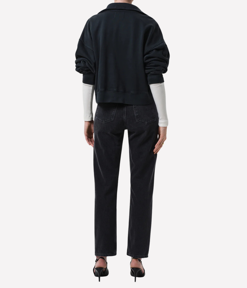 Back view of the Blaine Jean in Vintage Black showing classic five-pocket styling and a straight-leg silhouette.