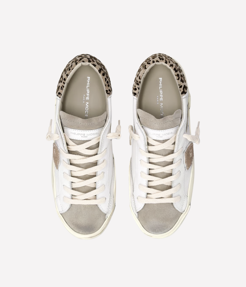 PRSX Low Woman In Veau Leo Blanc Mud