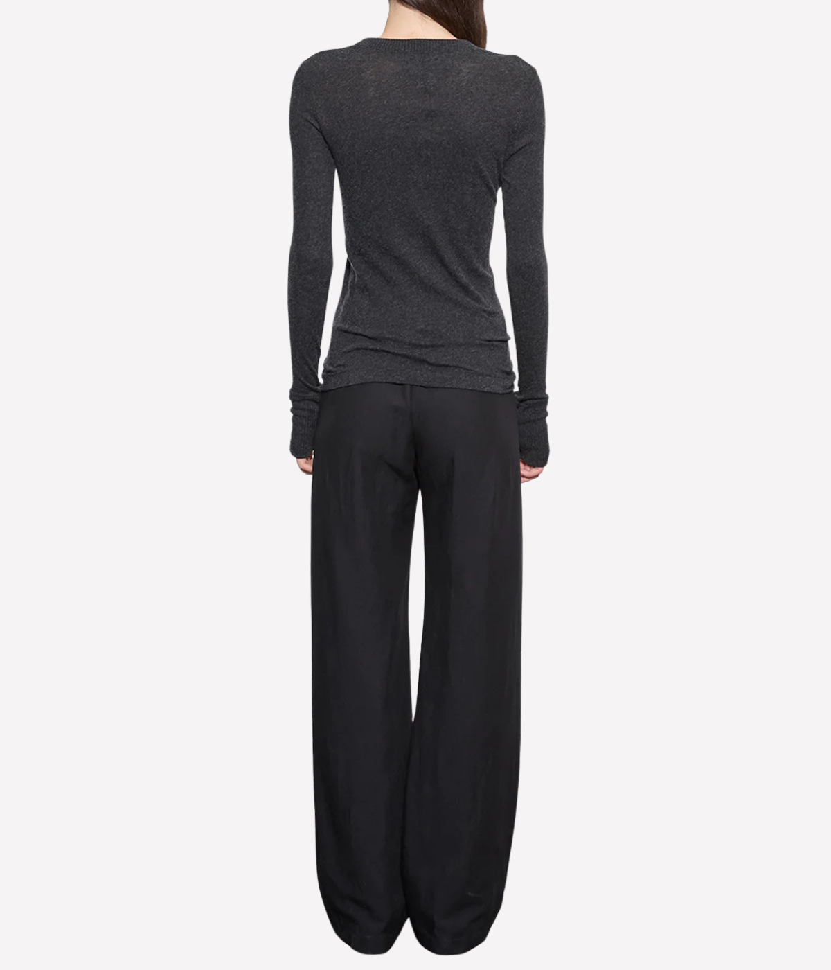 Cashmere Easy Cuffed Crew Top in Charcoal