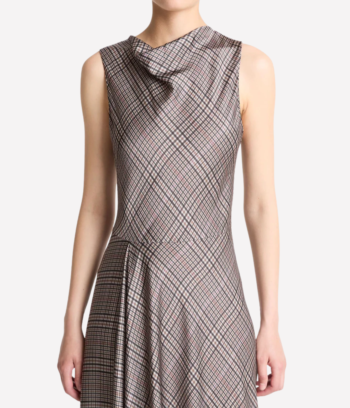 Pressed Plaid Cowl Neck Dress in Multi Plaid