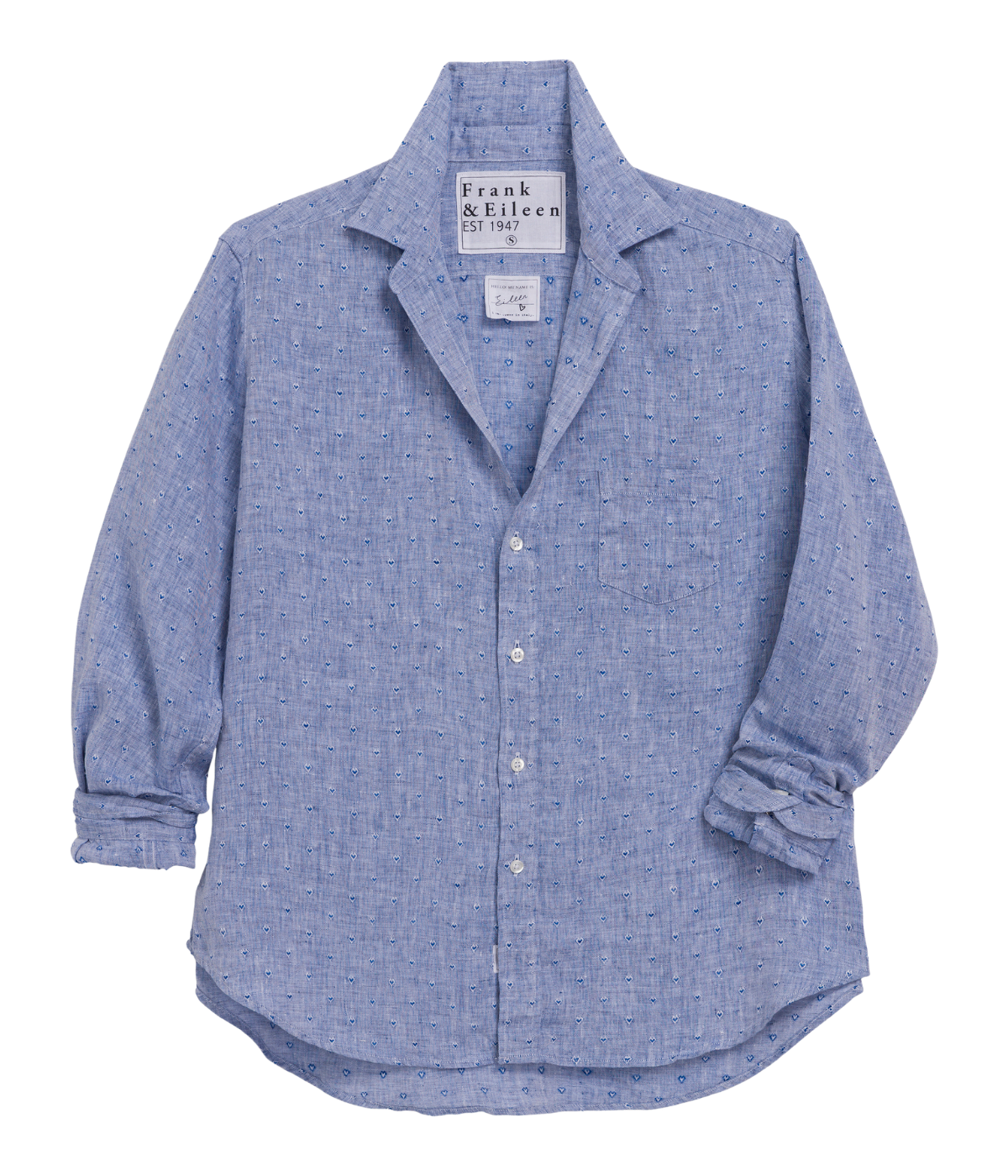 Eileen Woven Button Up Shirt in Blue Linen Hearts