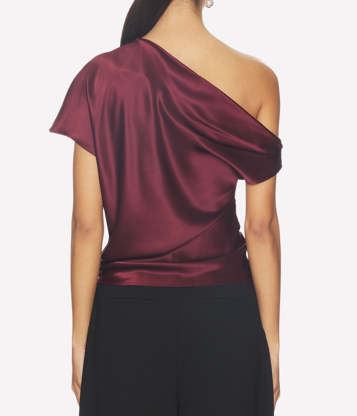 Silk Satin Assym Drape Top in Carmine