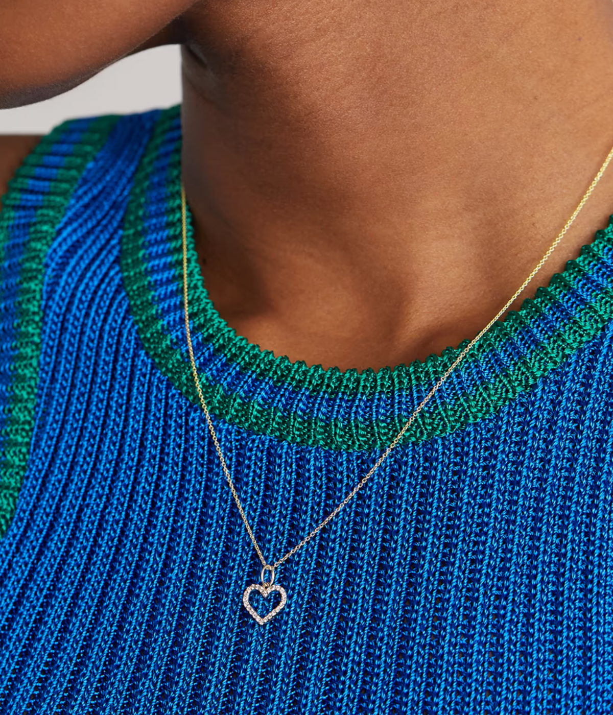 Small Open Heart Charm Necklace in 14k Yellow Gold