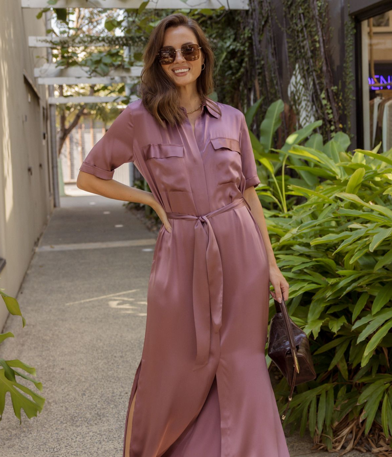 Klement Cargo Pocket Dress In Dusky Orchid