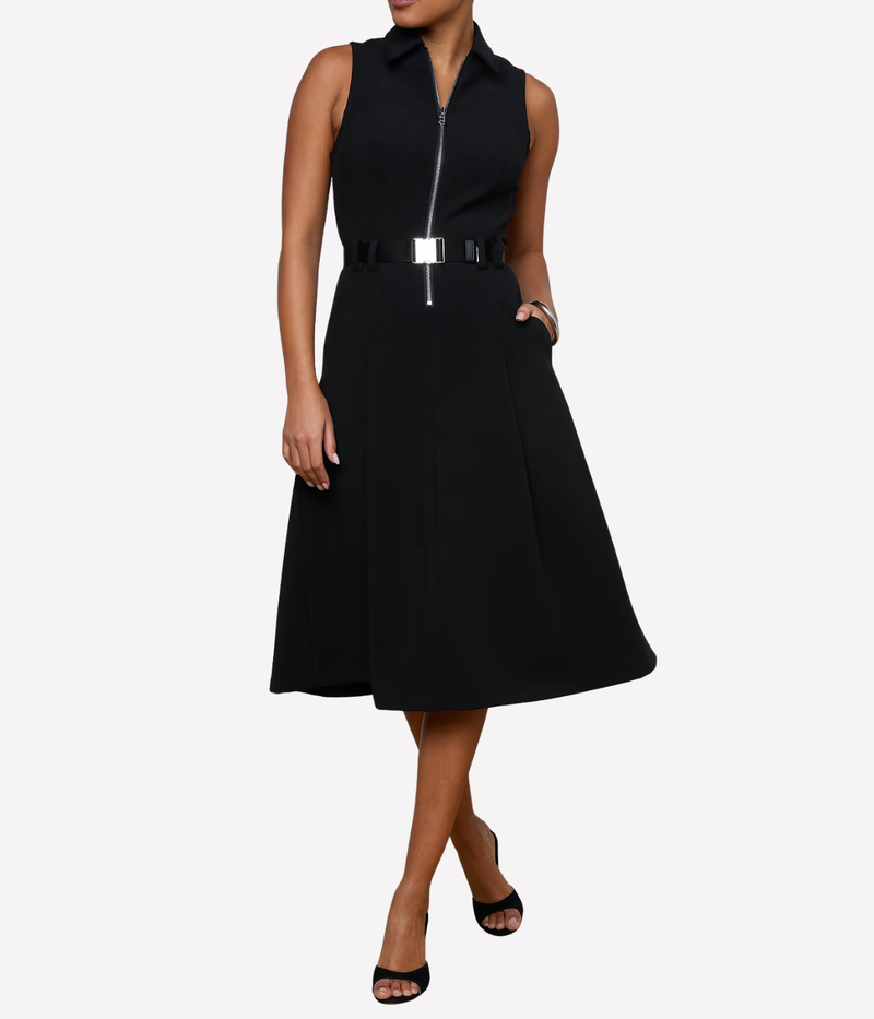 Kylo Belted Shirt Dress in Black Silver