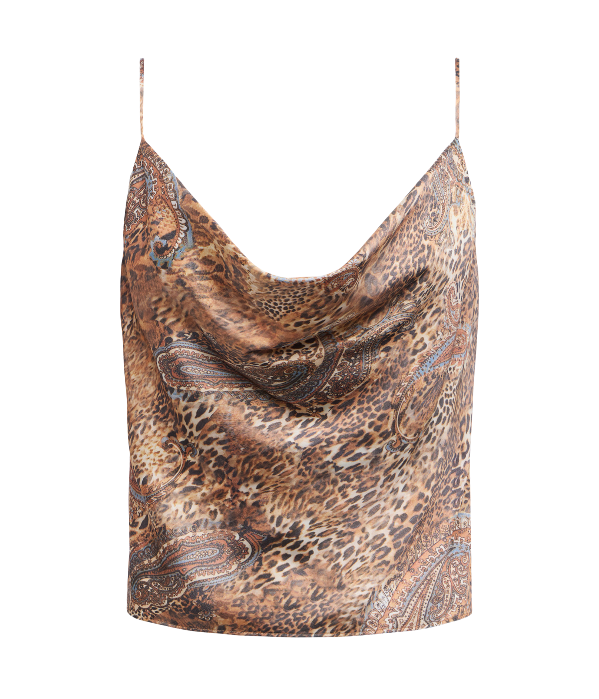 Calista Cowl Neck Cami in Brown Blue Valencia Leopard