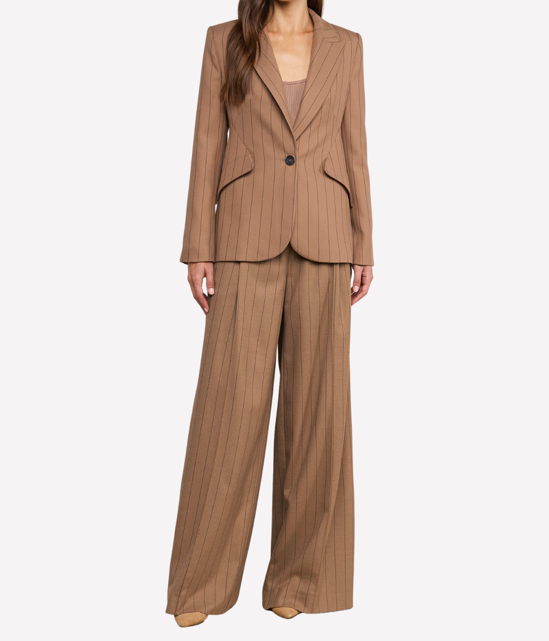 Chamberlain Blazer In Mocha Tan Brown Pinstripe