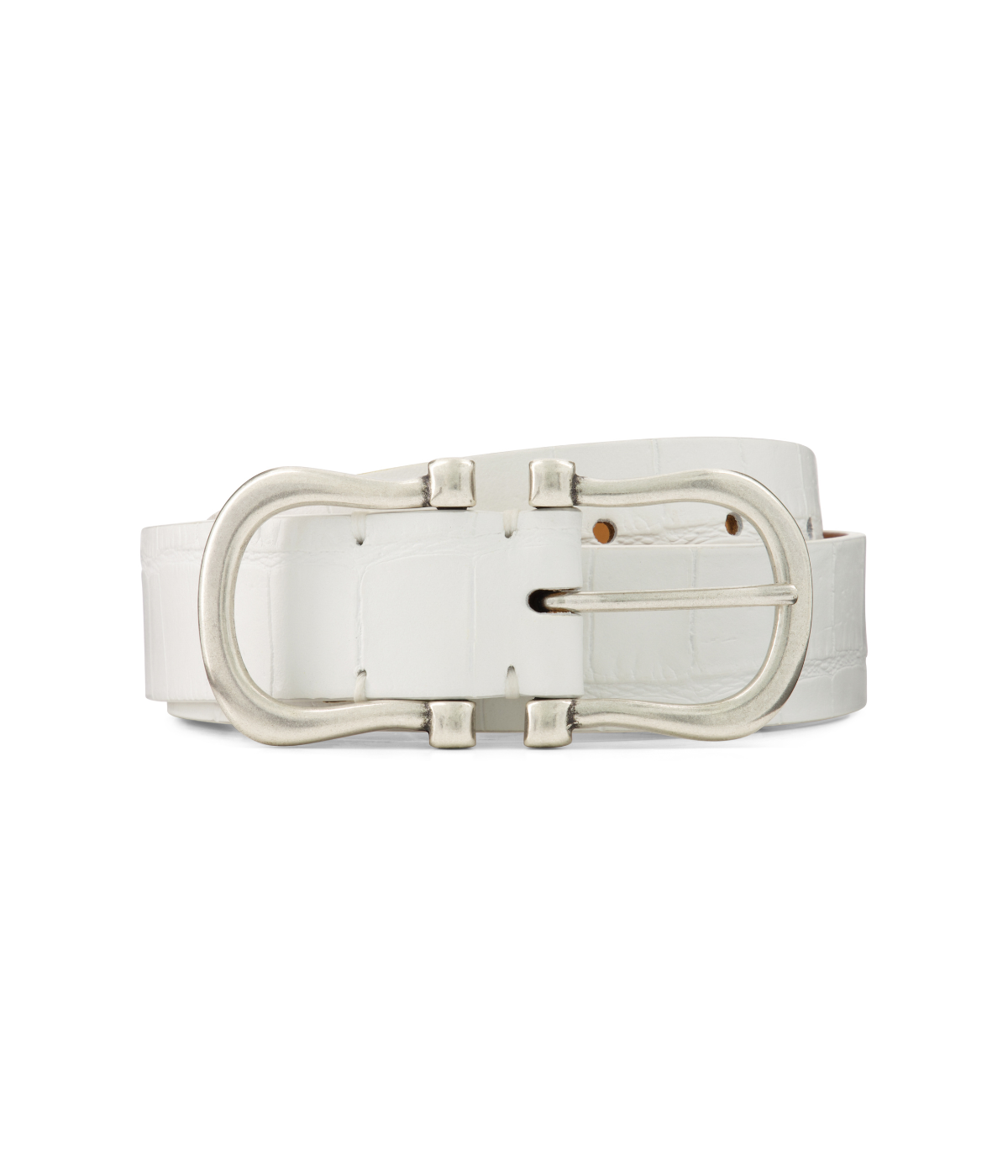 Silver Baby Nicky X Belt in White Crocco