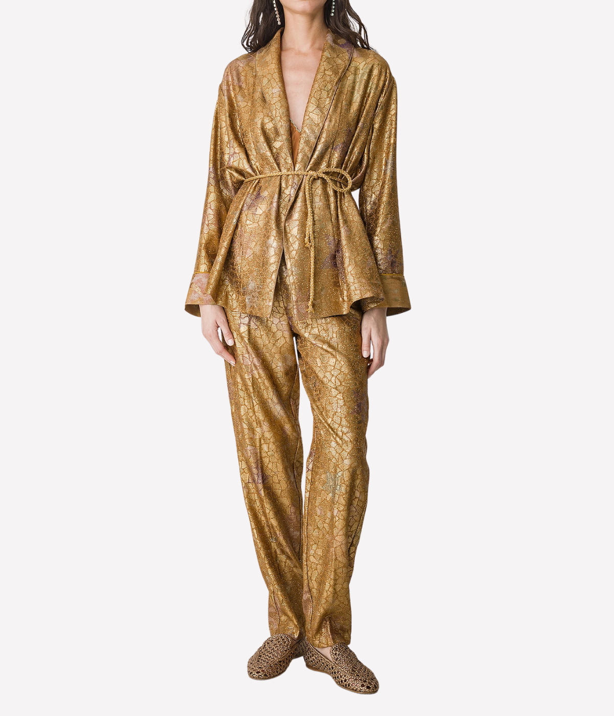"les Folies" Chine' Lurex Jacquard Pants in GOLD