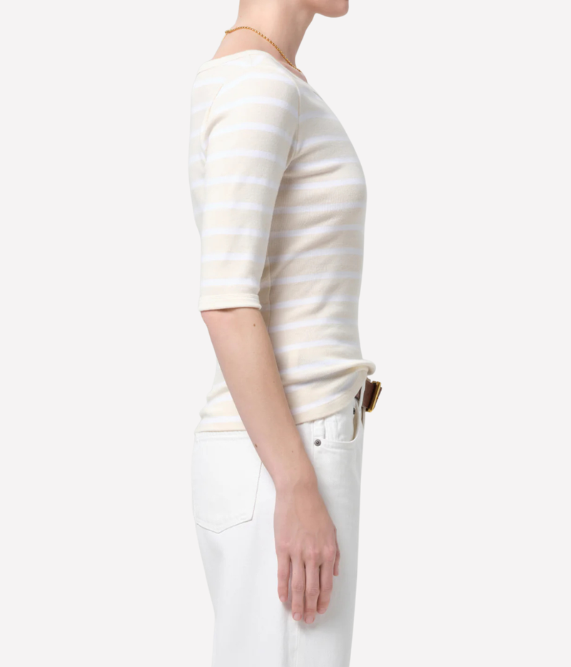 Citizens of Humanity 3/4 Sleeve Boat Neck Slim Tee in Brulee Stripe - Side View