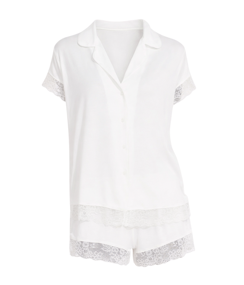 Malou Lace Short Sleeve PJ Set In Ivory