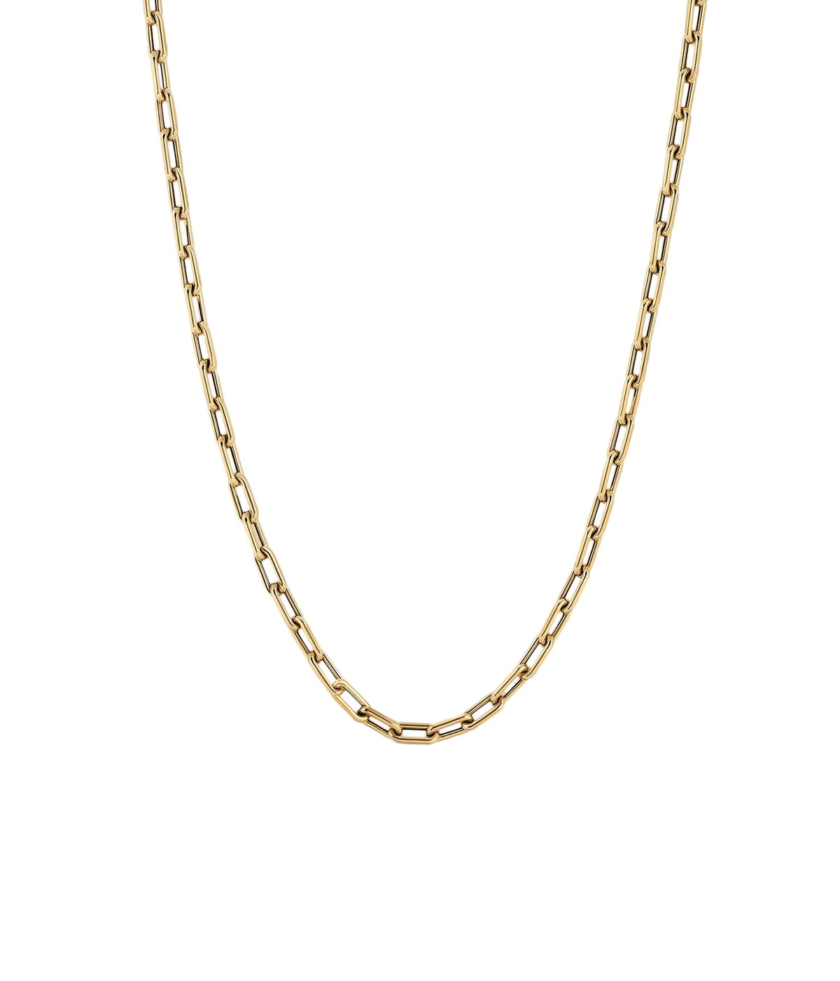Adina Reyter 4mm Wide 16" Italian Chain Link Necklace in 14K Yellow Gold hanging straight, showing its elongated oval links