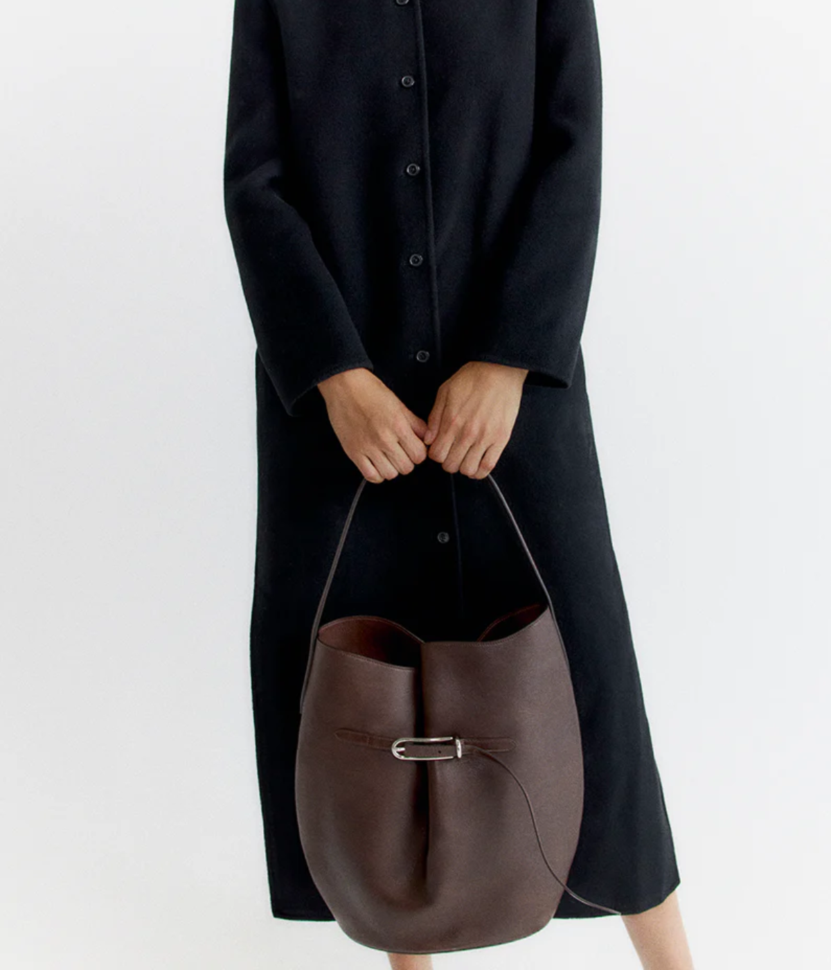 Belted Bucket Bag Large in dark brown