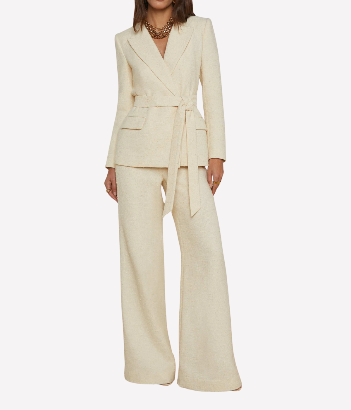 Jordana Wrap Belted Blazer in Pearl
