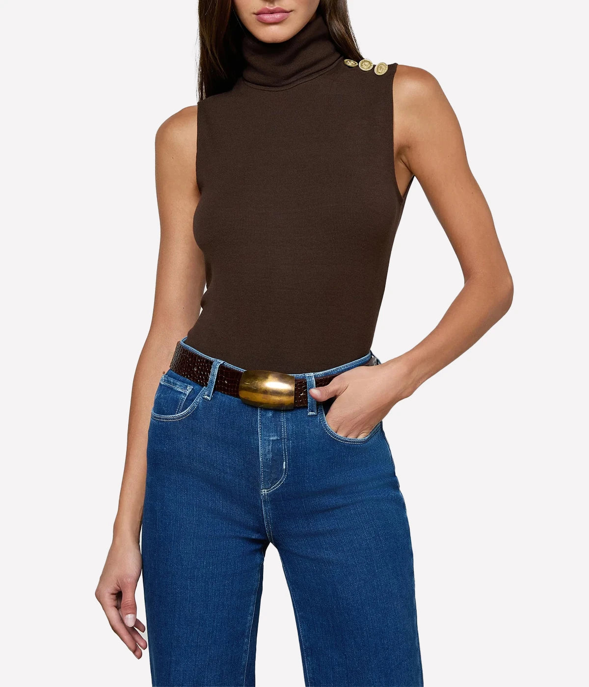 Ceci Sleeveless Turtleneck in Coffee Bean