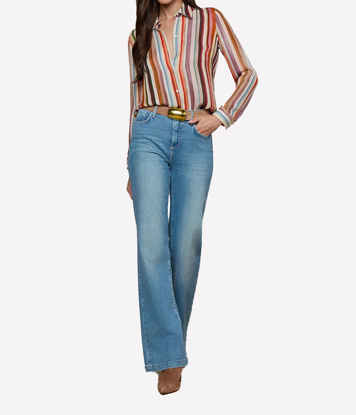 Nina LS Blouse In Multi Watercolor Stripe