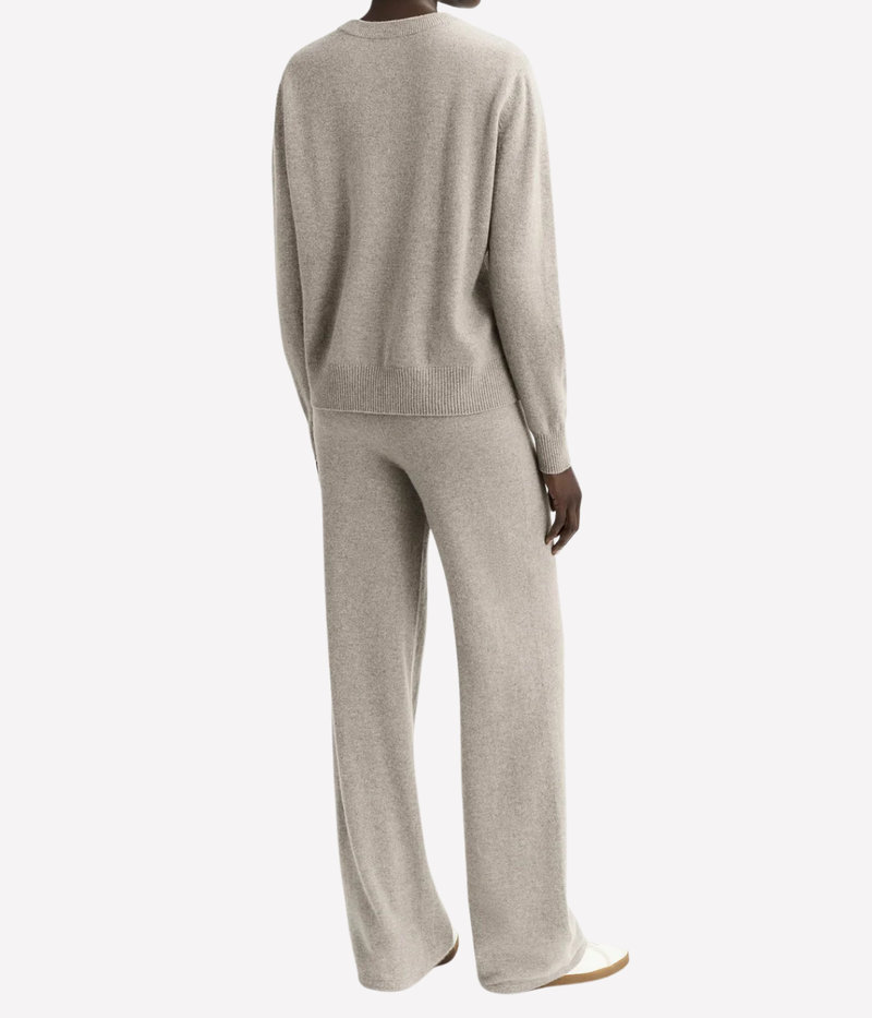 Soft Goat Cashmere Wide Leg Pant in Greige – Side Profile