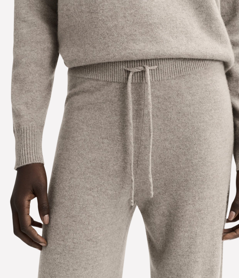 Soft Goat Cashmere Wide Leg Pant in Greige – Back View