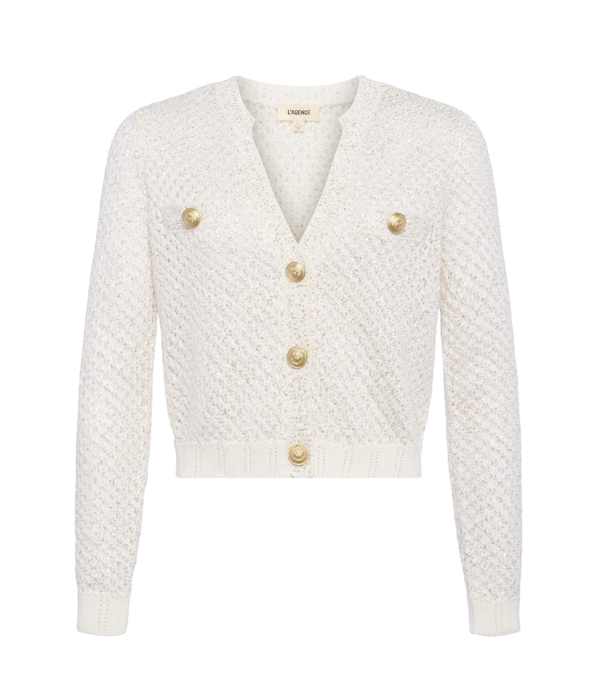 Blanca Sequin Crop Cardi in Ivory Gold