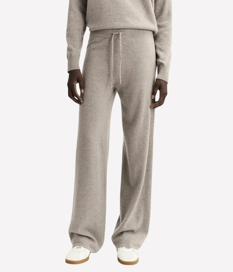 Soft Goat Cashmere Wide Leg Pant in Greige – Front View