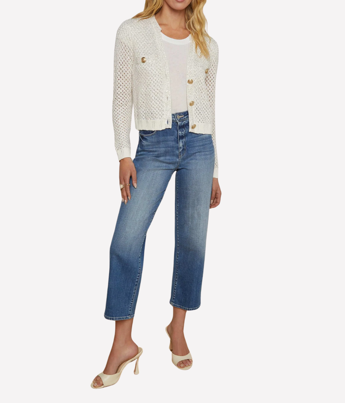 Blanca Sequin Crop Cardi in Ivory Gold