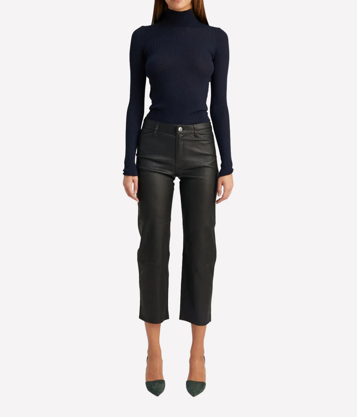 5 Pocket Straight Leg Leather Pant in Black