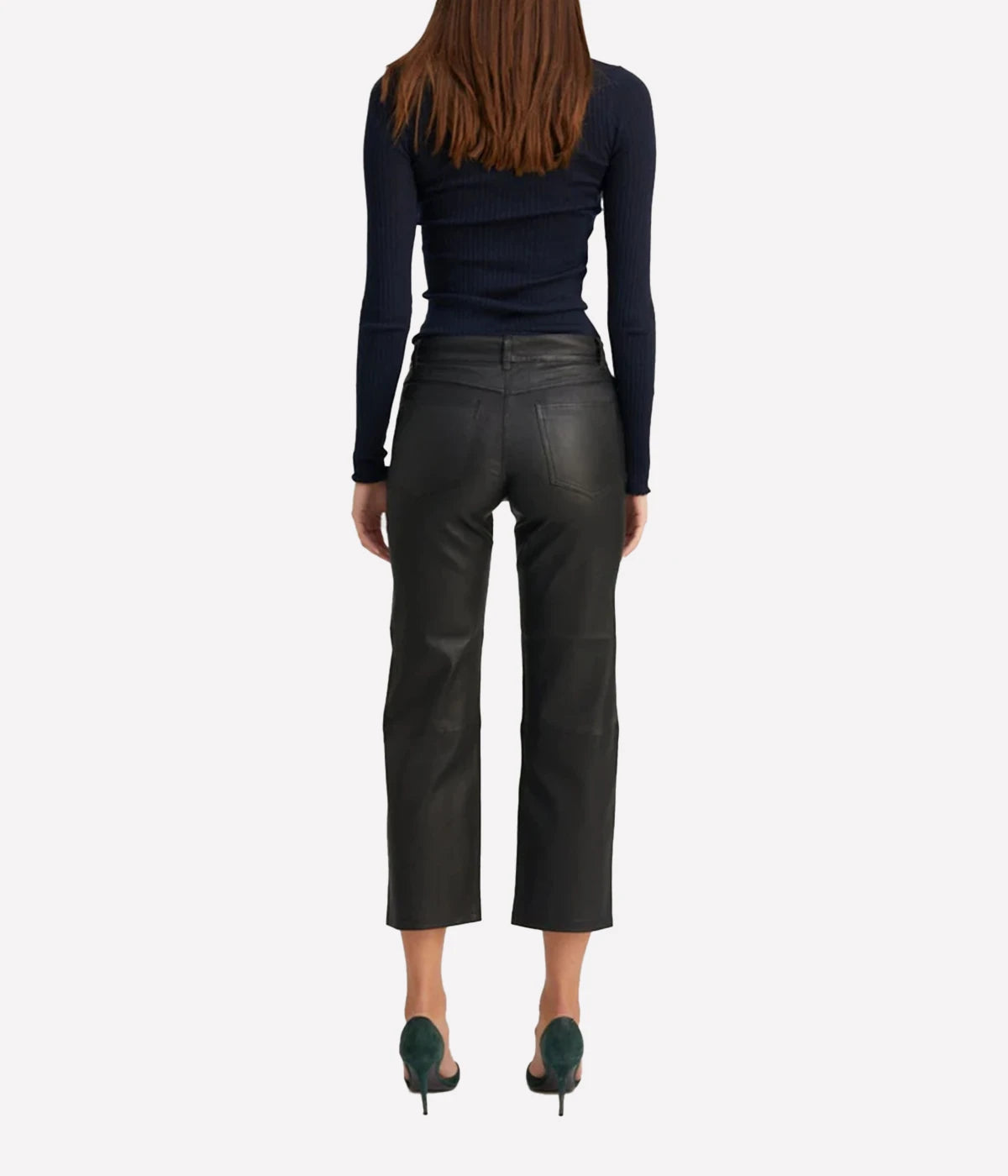 5 Pocket Straight Leg Leather Pant in Black